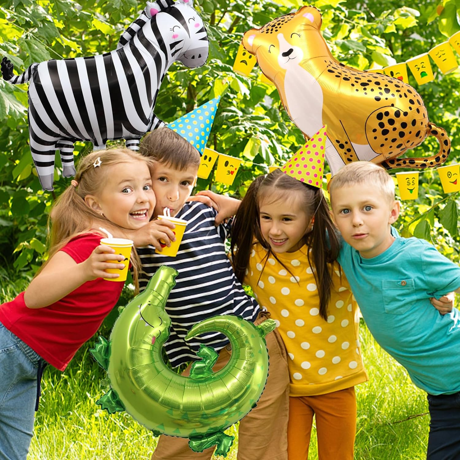 Pack of 7 Jungle Animal Balloons, 3D Jumbo Leopard Lion Monkey Zebra Giraffe Helium Balloon Set, Foil Balloon Forest Animals for Children Boys Girls Jungle Birthday Jungle Safari Animals Baby Shower image number 2
