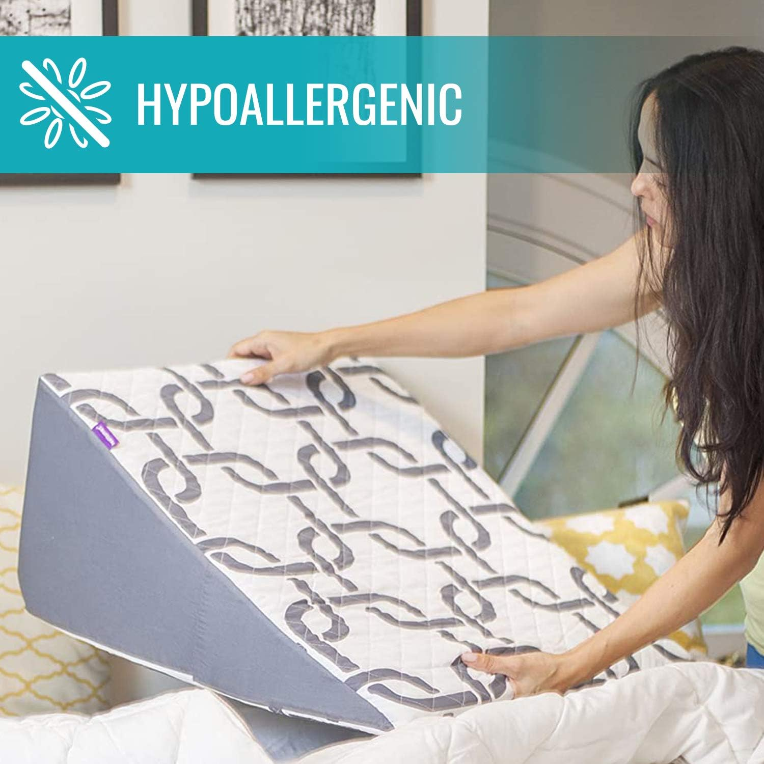 Healthsmart Premium Ultra-Soft Hypoallergenic Bed Wedge Cover, Zippered with Spill Protection, Gray Links, Fits 12 X 24 X 24 Inch Bed Wedges image number 3