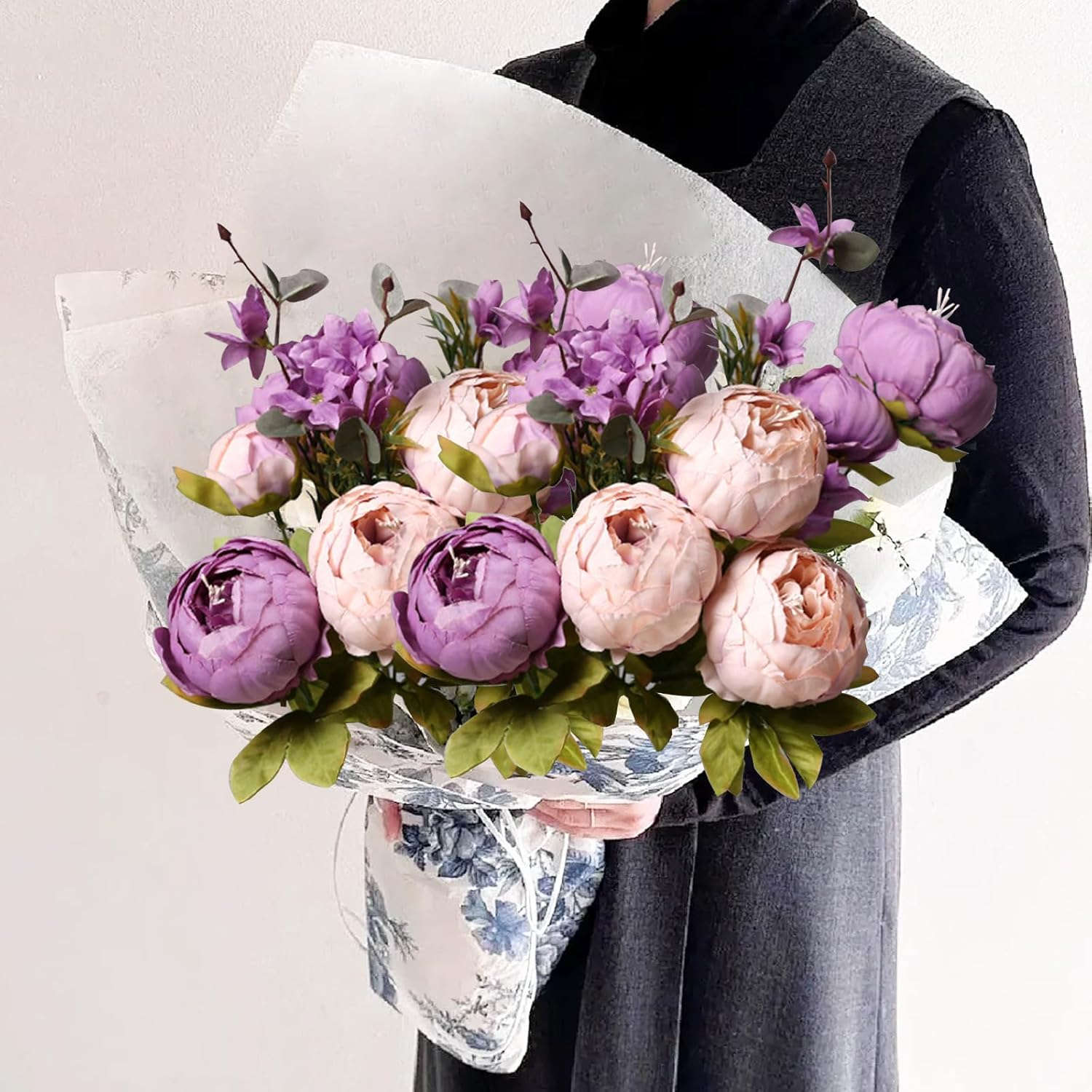 13 Heads Peony Artificial Flowers, Peony Silk Fake Flowers for Wedding Bouquets Decorations Garden Home Party Decor-Purple image number 6