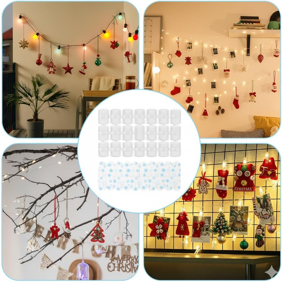 100 Pcs Indoor Mini Light Clips - Damage-Free Adhesive Hooks for Christmas Lights & Home Decor, No-Tool Hanging Solution for Walls, Windows & More, Includes 100 Clear Clips & 100 Strips image number 5