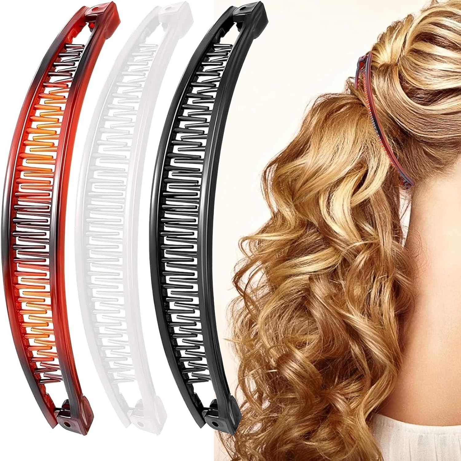 Pack of 3 Banana Clip Hair, Lightweight Banana Hair Clip for Thick, Brown, Hair Clips for Fine Hair, Strong Hold, Ponytail Holder for Work, School, Parties and Daily Use (Black, Brown, White)