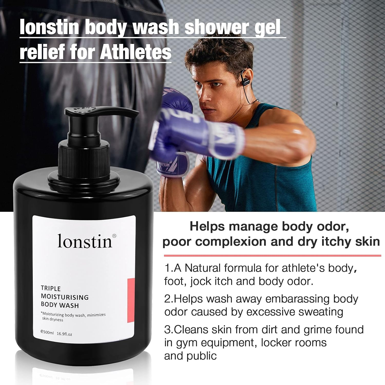 Lonstin Shower Gel Body Wash, Argan Oil Shower Gel for Instant Soft Skin and Permanent Care Triple Moisturising Shower Gel for Sensitive & Damaged Skin for Men and Women, 16.9 Fl Oz image number 2