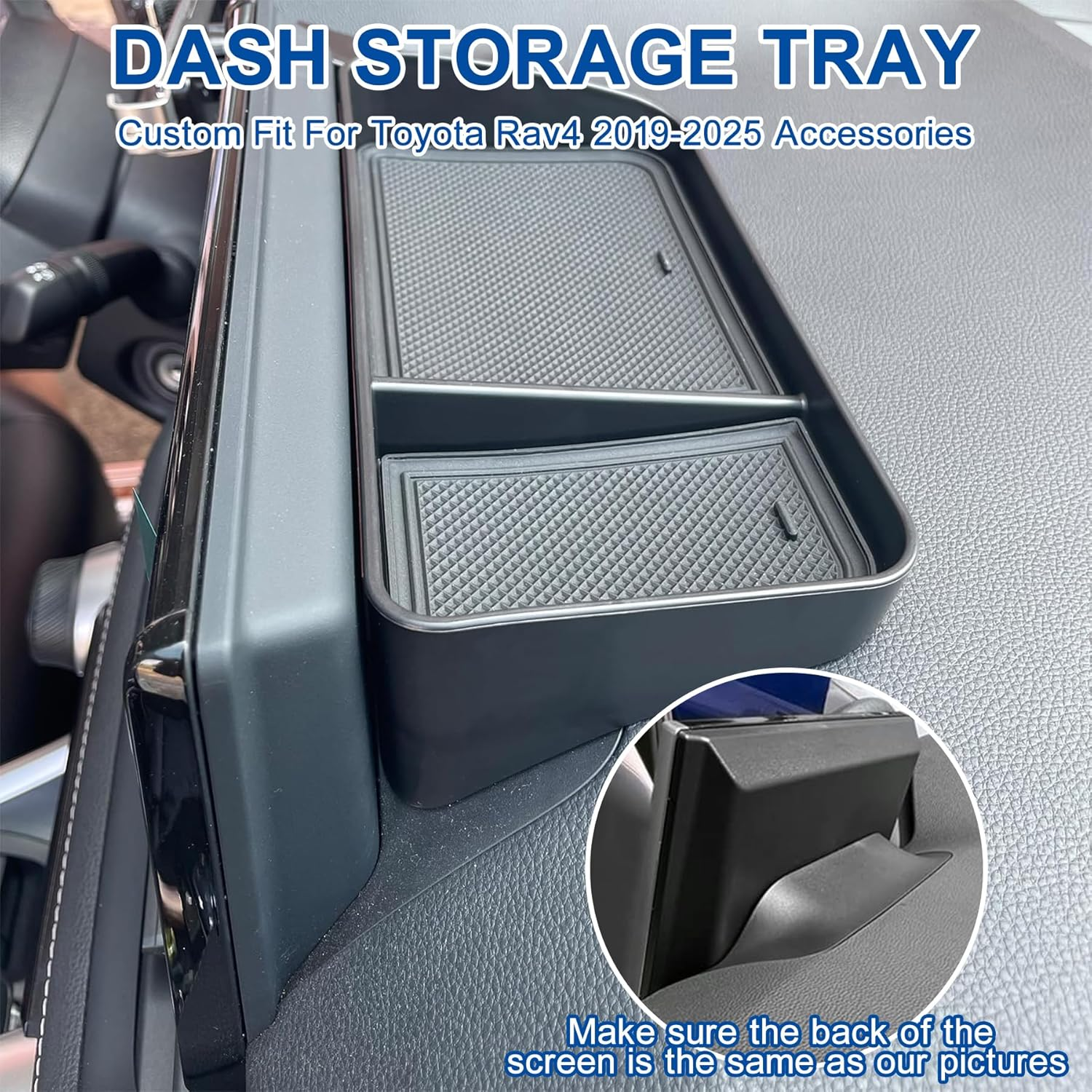Car Dash Center Console Tray Compatible with 2019-2025 Toyota Rav4 8'' Screen, Dashboard Storage Organizer Tissue Sunglasses Holder for Phones, Keys & More, ABS Dash Storage Tray with Non-Slip Liners image number 6