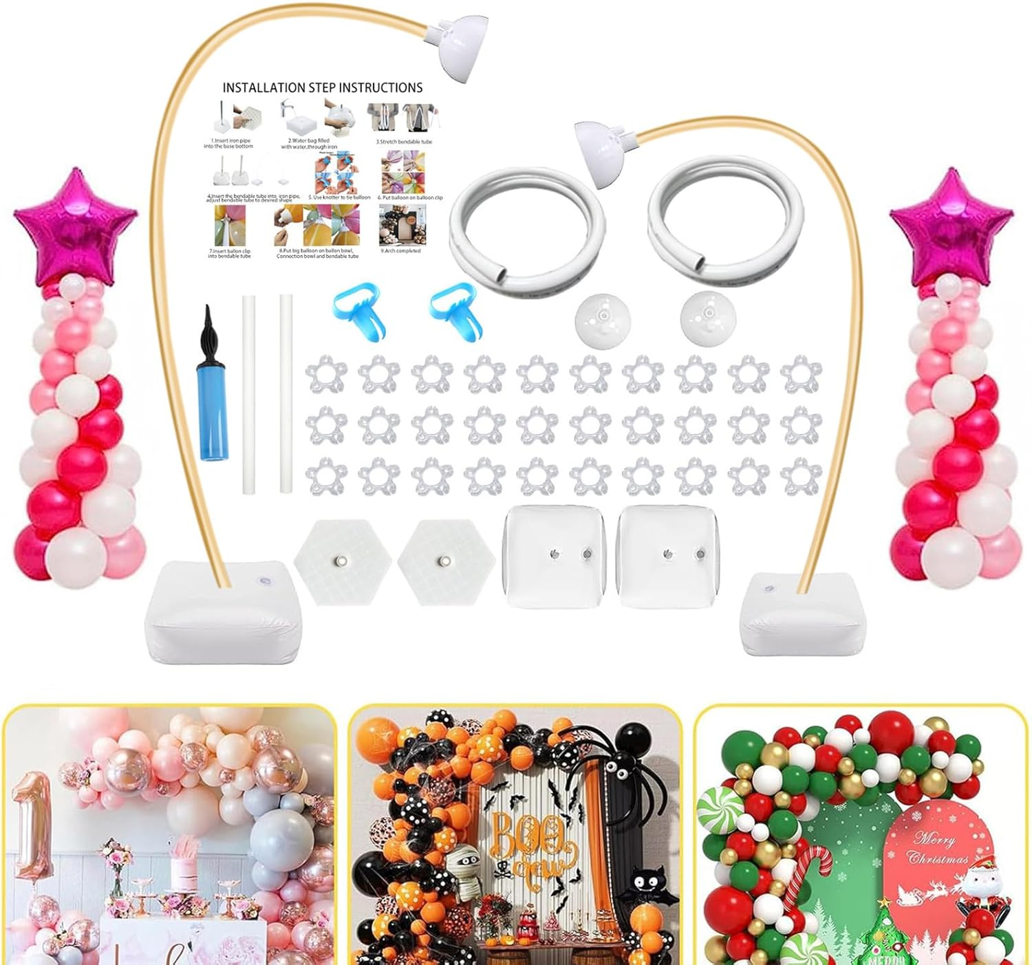 Balloon Arch Kit 8.2 Ft & 5 Ft,Half Arch Balloon Stand,Free Bending Irregular Vertical Balloon Arco Para Globos Con Base with Base Suitable for Wedding, Birthday, Party, Christmas Decoration image number 3