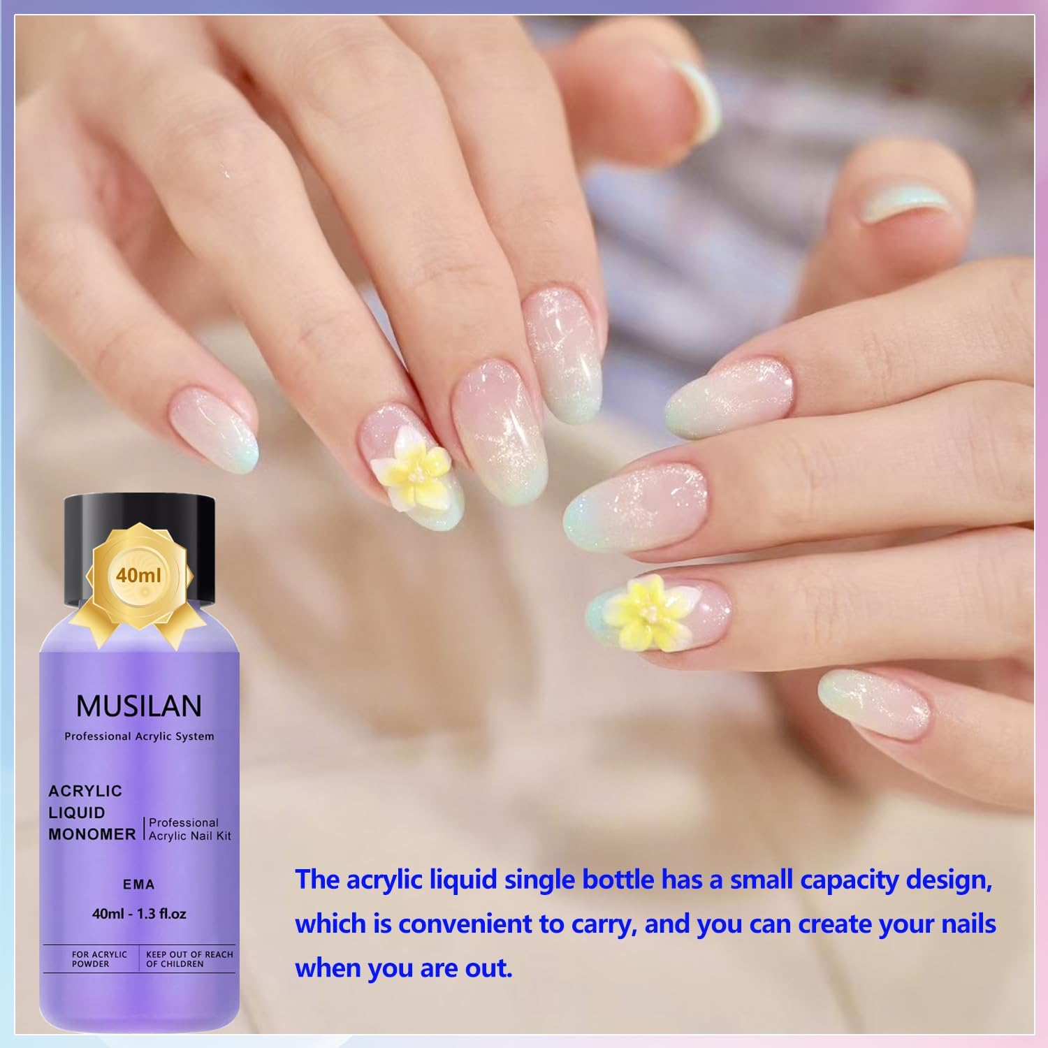 MUSILAN Monomer Acrylic Nail Liquid 5PCS 40Ml/1.3Fl.Oz,Professional Acrylic Liquid Monomer for Acrylic Nails Powder Nails Extension for Nail Art Manicure Diy,Non-Yellowing Monomer-Acrylic Nail Liquid Acrylic Nail Kit image number 2