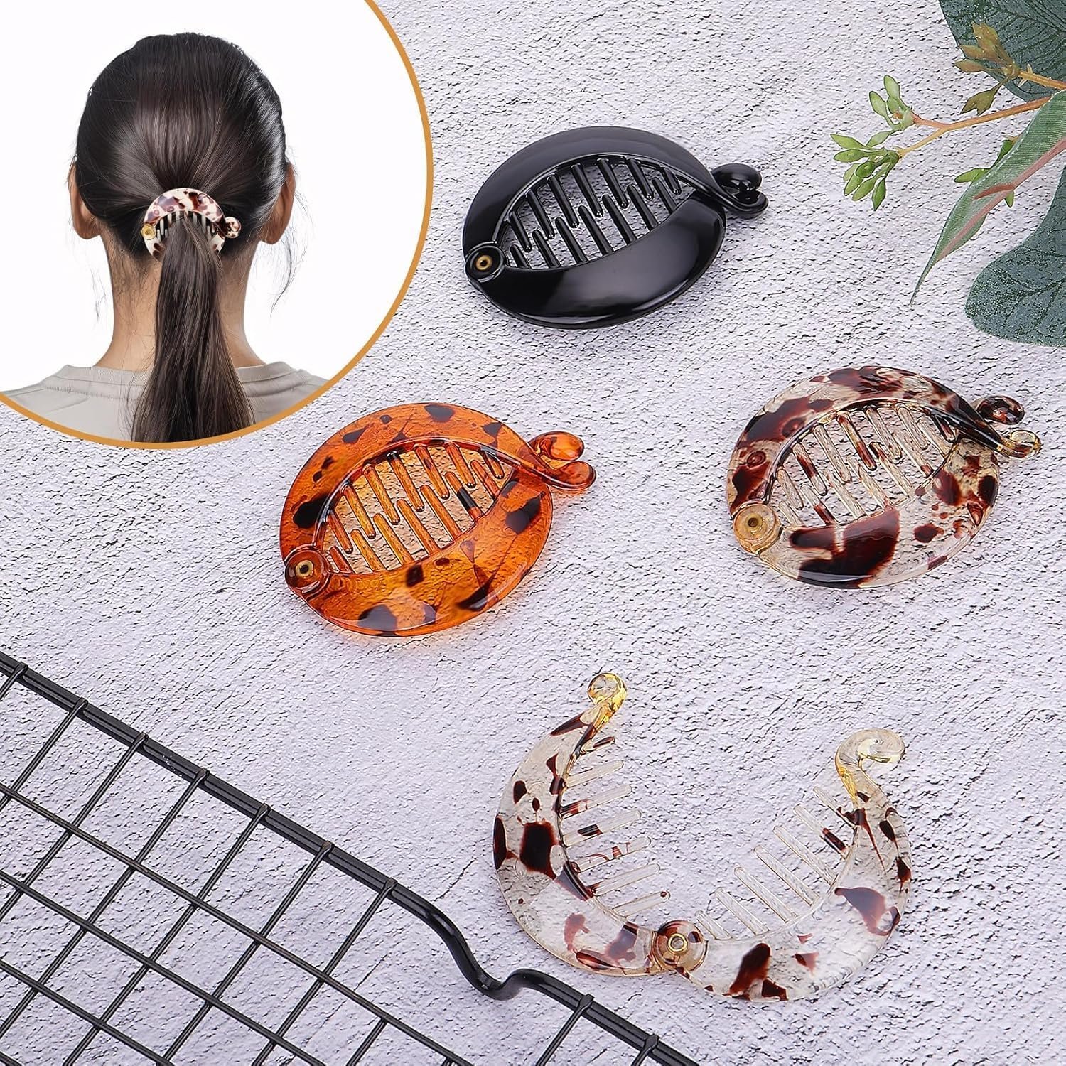 Round French Banana Hair Clips, 4Pcs round Plastic Fishtail Hair Clips Ponytail Holder Hair Combs,Resin Fishtail Hair Combs for Women and Girls image number 2