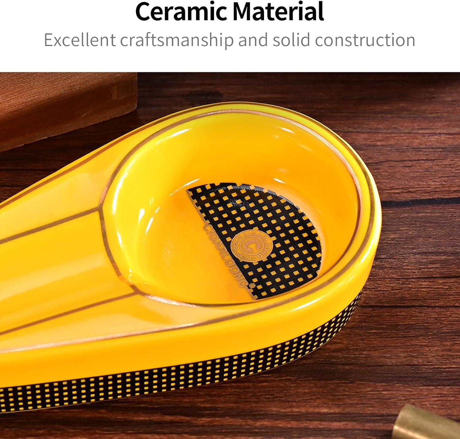 CIGARLOONG Cigar Cutter and Lighter Ashtray Set Sharp Blade Cigar Guillotine and Torch Flames Refillable Windproof Lighter with Cigars Punch&Needle Ceramics Ashtray with Gift Box(Yellow) image number 2