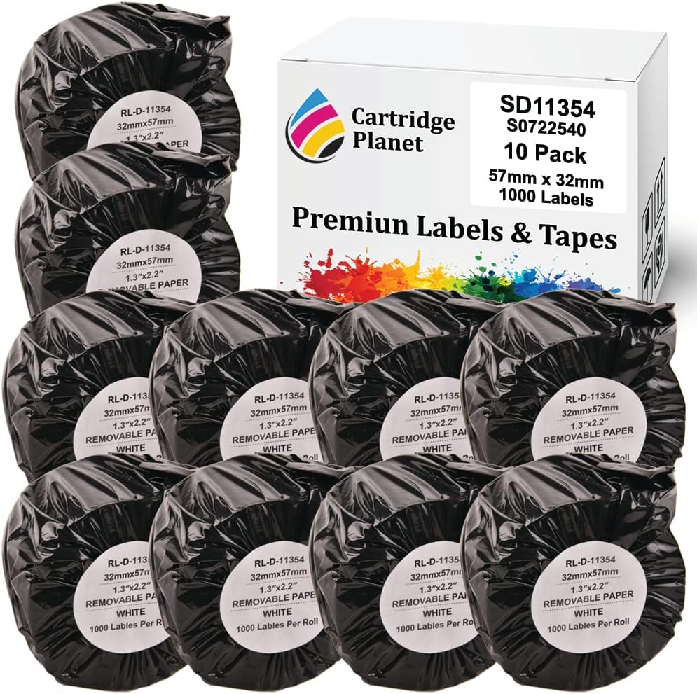 Cartridge Planet 10 Pack Compatible Multi Purpose Label Roll for Dymo SD11354 S0722540 57Mm X 32Mm 1000 Labels for Dymo Labelwriter 450 450 Turbo 450 Twin Turbo 450 Duo 4XL SE450 310 320 330 400 SE
