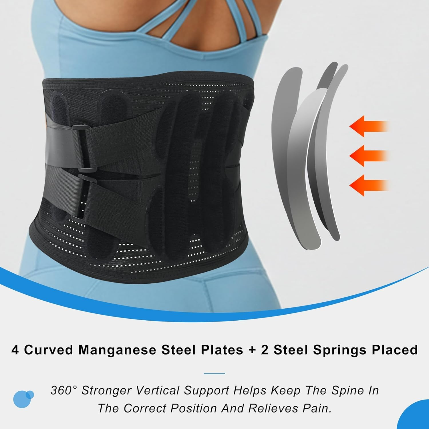 Back Brace for Lower Back Pain Relief for Man/Women Adjustable Lumbar Support Belt Breathable Mesh for Herniated Disc,Sciatica,Scoliosis with Removable 3D Pad Home Work Sports (L) image number 6