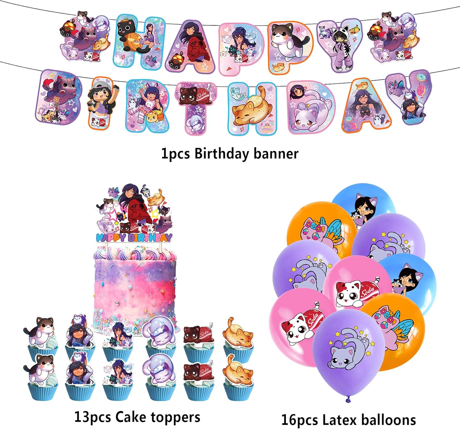 Aphmau Cat Birthday Party Decoration - Cat Balloons, Plushies, Cake Topper, Garland image number 1