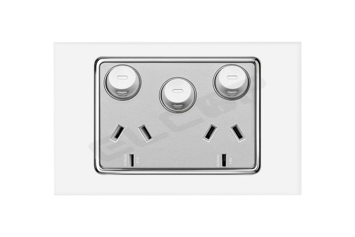 Elcop Sapphire Series Real Glass Powerpoints and Push Button Switches with LED (2 Gang Glass Push Button Blue LED Switch) image number 2