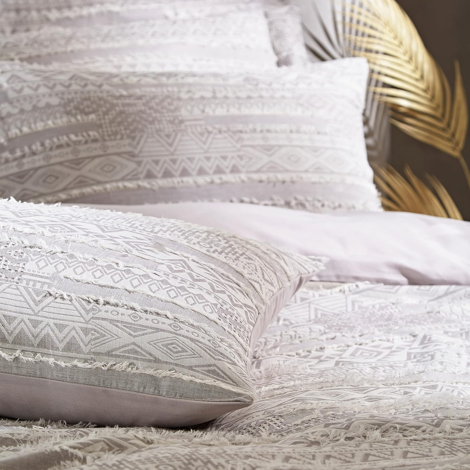 Pineapple Elephant Bedding Enola Aztec Cotton Super King Duvet Cover Set with Pillowcases Grey