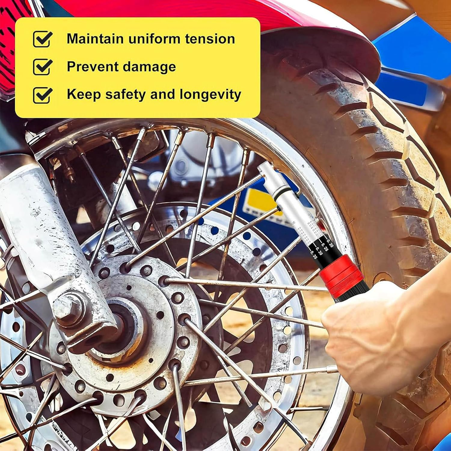 Jectse Spoke Torque Wrench, Motorcycle Spoke Wrench with 5.1-6.9Mm + Spline 10 Adjustable Heads, Alloy Steel, for Motorcycle & Bike image number 3