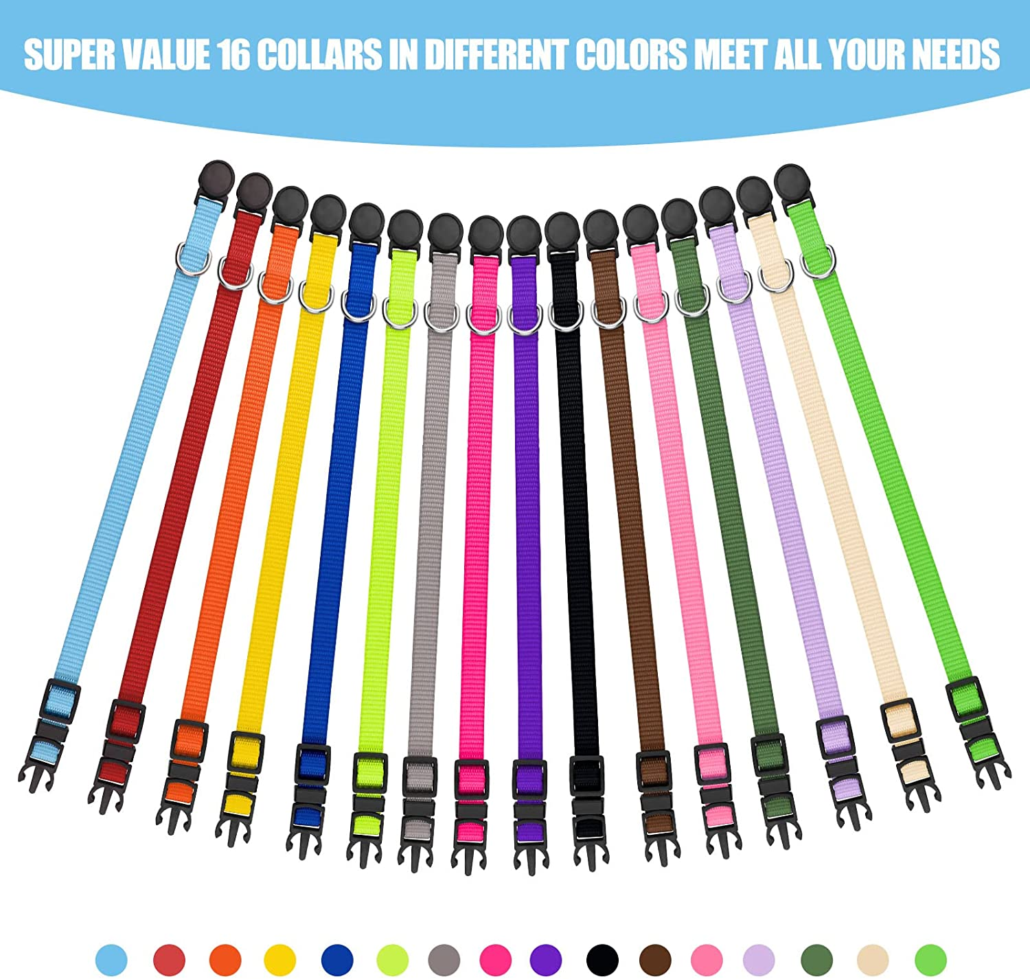 16 PCS Puppy Collars, Safety Buckle Puppy Collars for Litter Nylon Adjustable Puppy Collars for Small Puppies, Breakaway Puppy ID Collars Whelping Collars Pet Supplies,Stuff,Accessories(M) image number 2