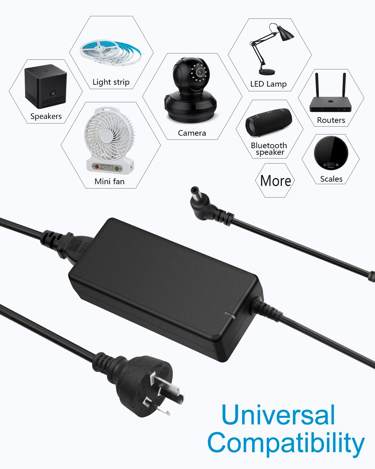 ALITOVE 12V 8A 96W Power Supply Adapter AC to DC Converter AC 220V ~ 240V to DC 12V 8Amp Transformer LED Driver with 5.5X2.5Mm DC Jack for 5050 3528 LED Strip Module Light, CCTV（AU Plug） image number 3