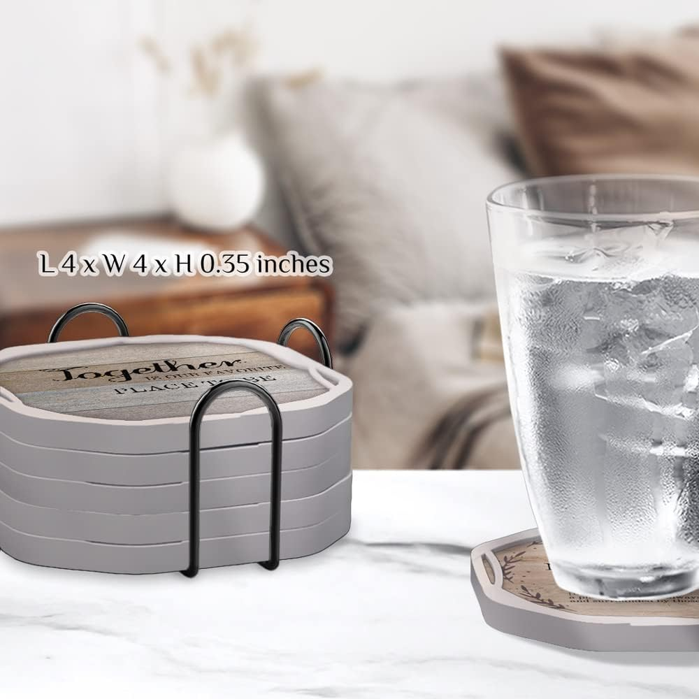 UMIRRO Absorbent Drink Coasters, Housewarming Gifts for New House, Sweet Home Decor, Rustic Farmhouse Coffee Table Centerpiece, Small Ideas for Women Mom Her Men Dad Him, 4", Set of 6 image number 3