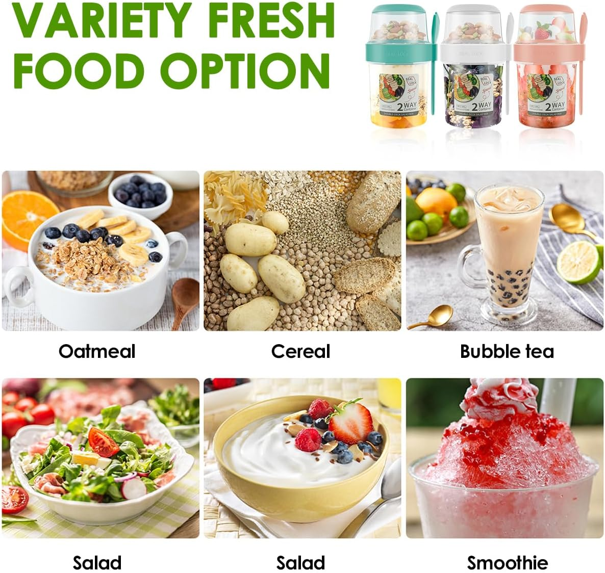 3Pcs Cereal Yogurt Cups with Lid and Spoon, 2-Tier Breakfast on the Go Cups, Leakproof Overnight Oats Jars, Portable Take and Go Yogurt Cup,Reusable Cereal and Milk to Go Container for Home School image number 5