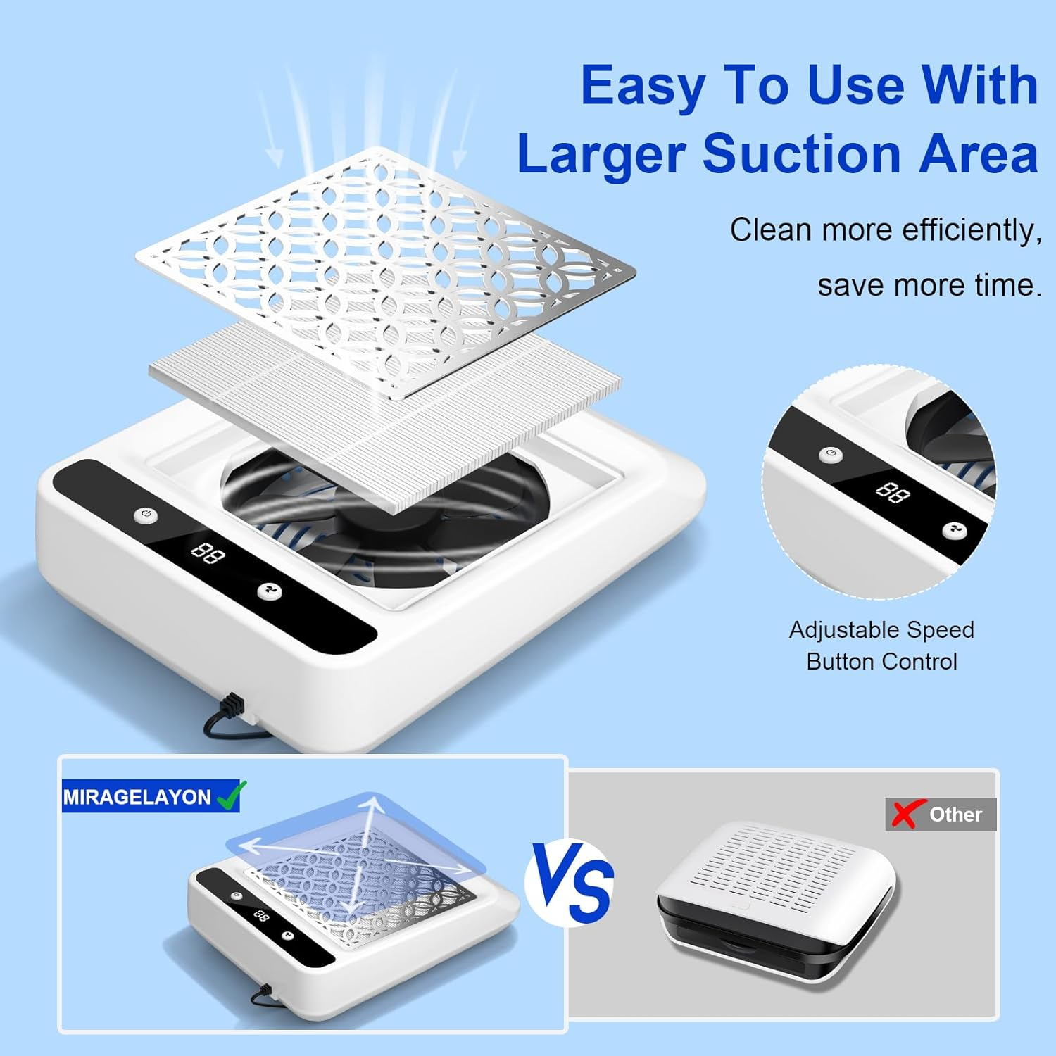 Mirage LAYON Nail Dust Collector - Ultra-Quiet & Powerful Dust Collector for Nail Techs, Professional Nail Dust Extractor, Perfect for Acrylic Nails, Salon & Home Use image number 5