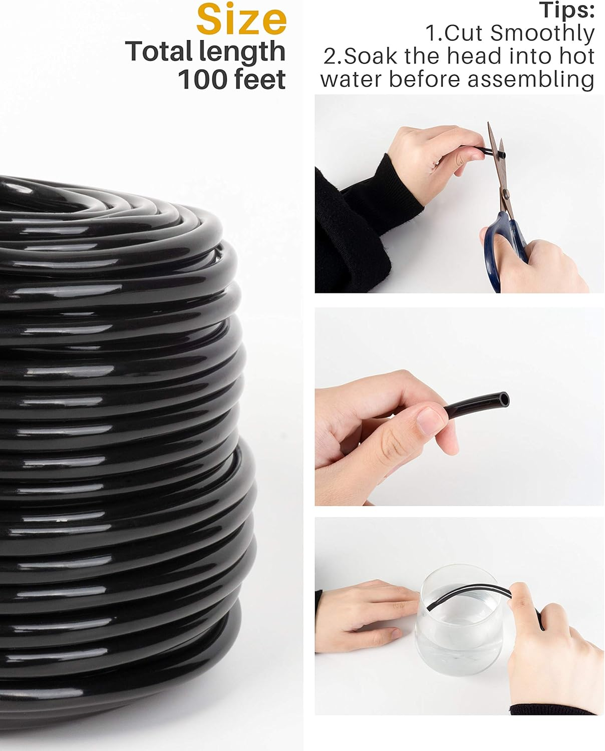 Mohern Drip Irrigation Tubing, 100 Feet 1/4 Inch Drip Line Irrigation Hose with 20 Pcs Drip Irrigation Parts, Drip Irrigation Kit By image number 4