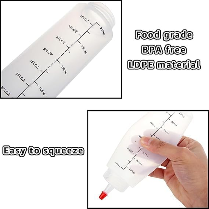 6 Pcs 500ML Sauce Squeeze Bottle with Cap Lines Durable Condiment Dispenser Bottle with Graduated Plastic Condiment Squeeze Squirt Bottles for Ketchup Sauces Syrup Condiments Dressings BPA Free