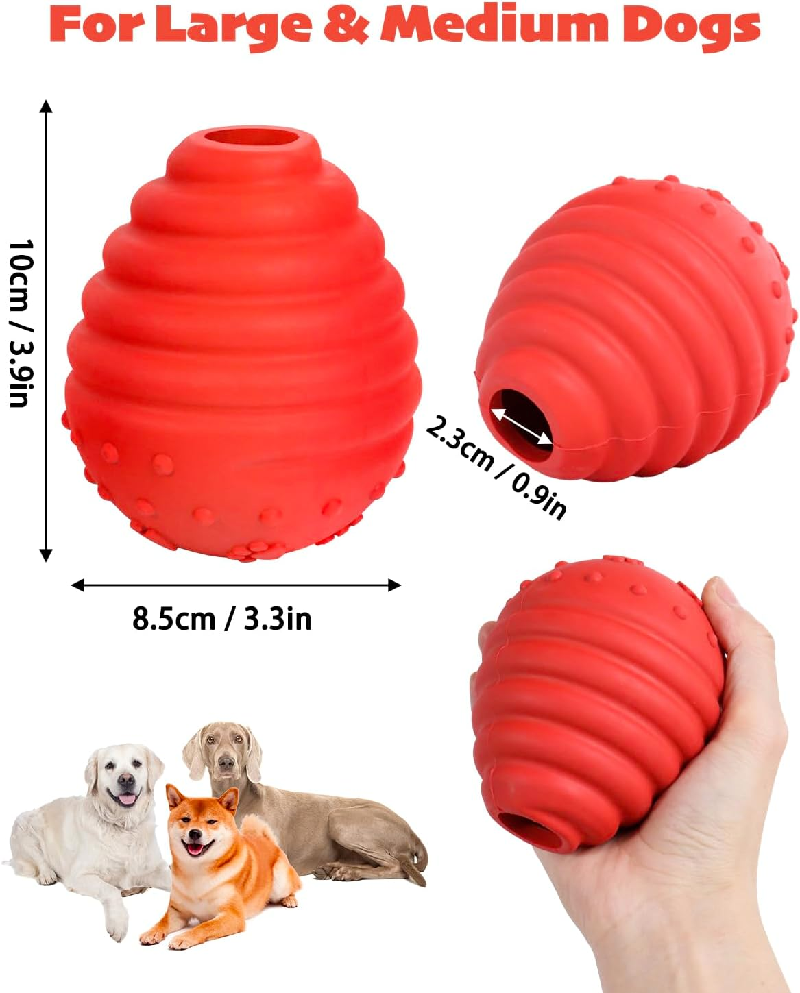 Dog Chew Toy, Interactive Treat Dispensing Puzzle Toy, Tough Rubber Teething Ball for Large Medium Breed (Red) image number 4