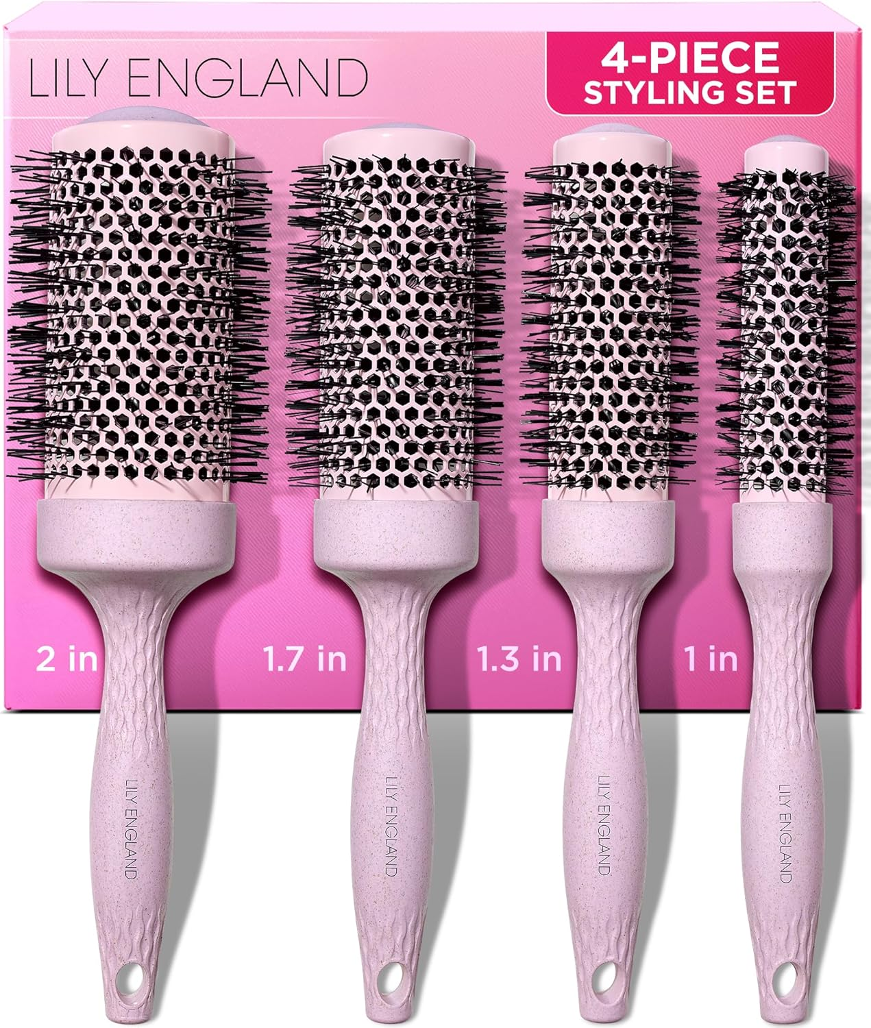 Lily England round Brush Set for Women - round Barrel Hairbrush for Blow Drying - Blow Dry Brush - the Ultimate Gift Set for Her by (Pink) image number 4