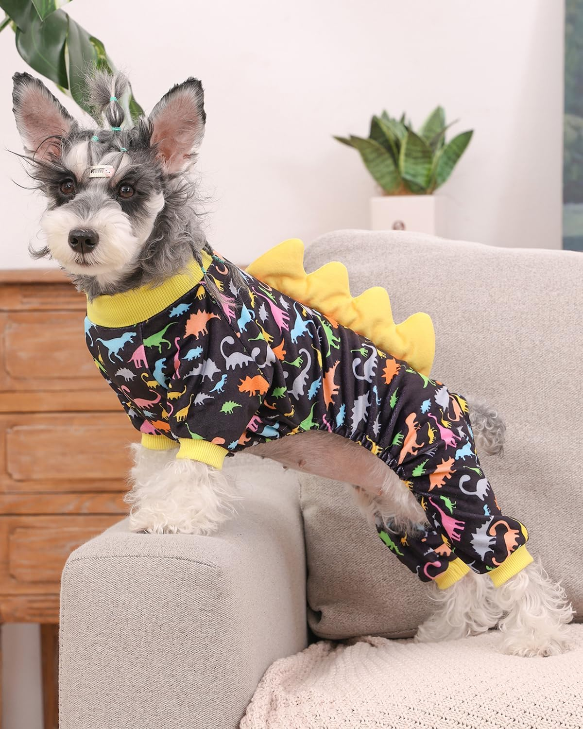 Cutebone Dinosaur Costume Dog Pajamas, Stretchy Spandex Crystal Velvet Sleepwear Coat for Small Dogs, Soft & Warm Pet Outfit Clothes for Cold Weather, Cozy Pullover Design COSP01L-AU image number 6