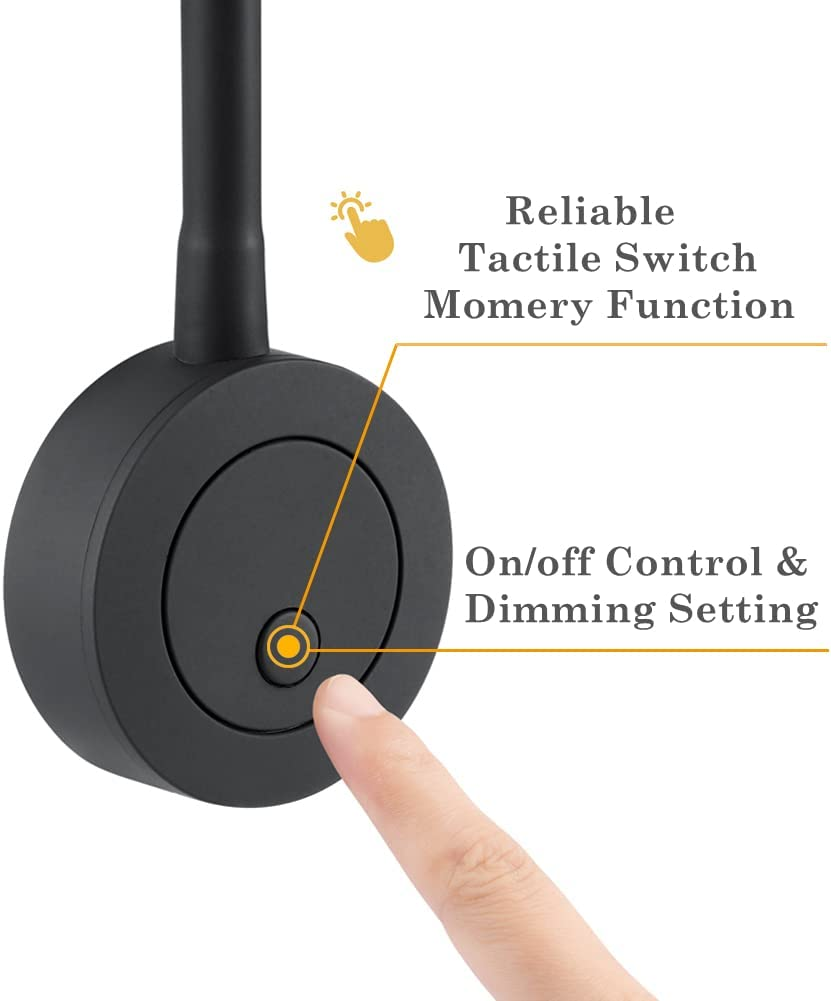 RV 12V Reading Light, Dimmable Boat Bedside Reading Lamp, Gooseneck LED Spot for Motorhome Camper Van Truck Cararvan, Integrated USB Charger&Press Dimmer, Black image number 2