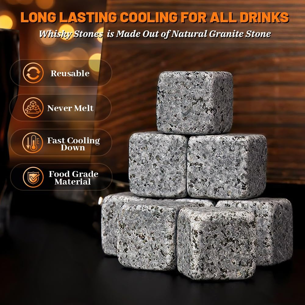 Whiskey Gift Set of 2 for Men, Bourbon Twisted Scotch Glass & Chilling Stones, Wood Box Gifts for Dad, Husband, Friends- - Gift Idea for Men Who Drink Whisky image number 6