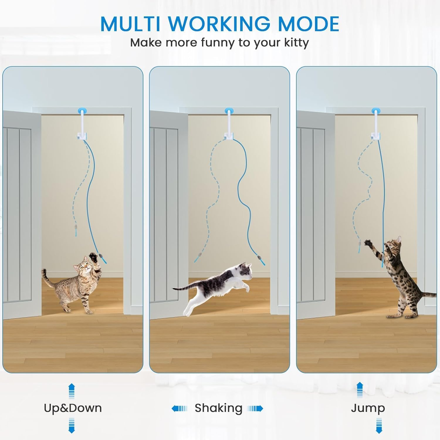 PETTOM Cat Toys Interactive for Indoor Cats, Smart USB Rechargeable Door Hanging Automatic Retractable Cat Enrichment Toys, Teaser Electronic Self Play Cat String Mouse Toys Hunting Exercising image number 2