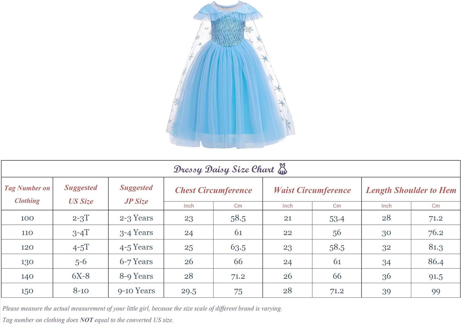 Dressy Daisy Little Toddler Kids Girls Snow Queen Ice Princess Dress up Costumes with Cape Train Halloween Christmas Fancy Party Size 2 to 10, Blue image number 3