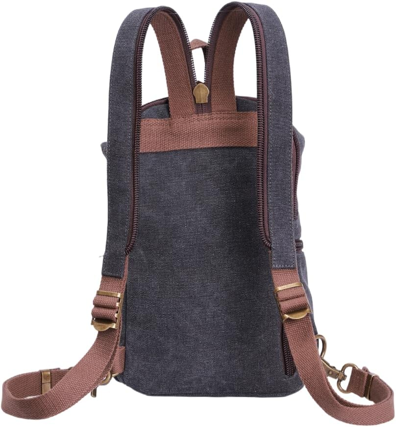 Black Canvas Leather Multi-Function Gear - Crossbody Backpack/Shoulder Casual Daypack/Rucksack for Cycling Hiking Travel | Water-Resistant | 35X27X12Cm Unisex image number 2