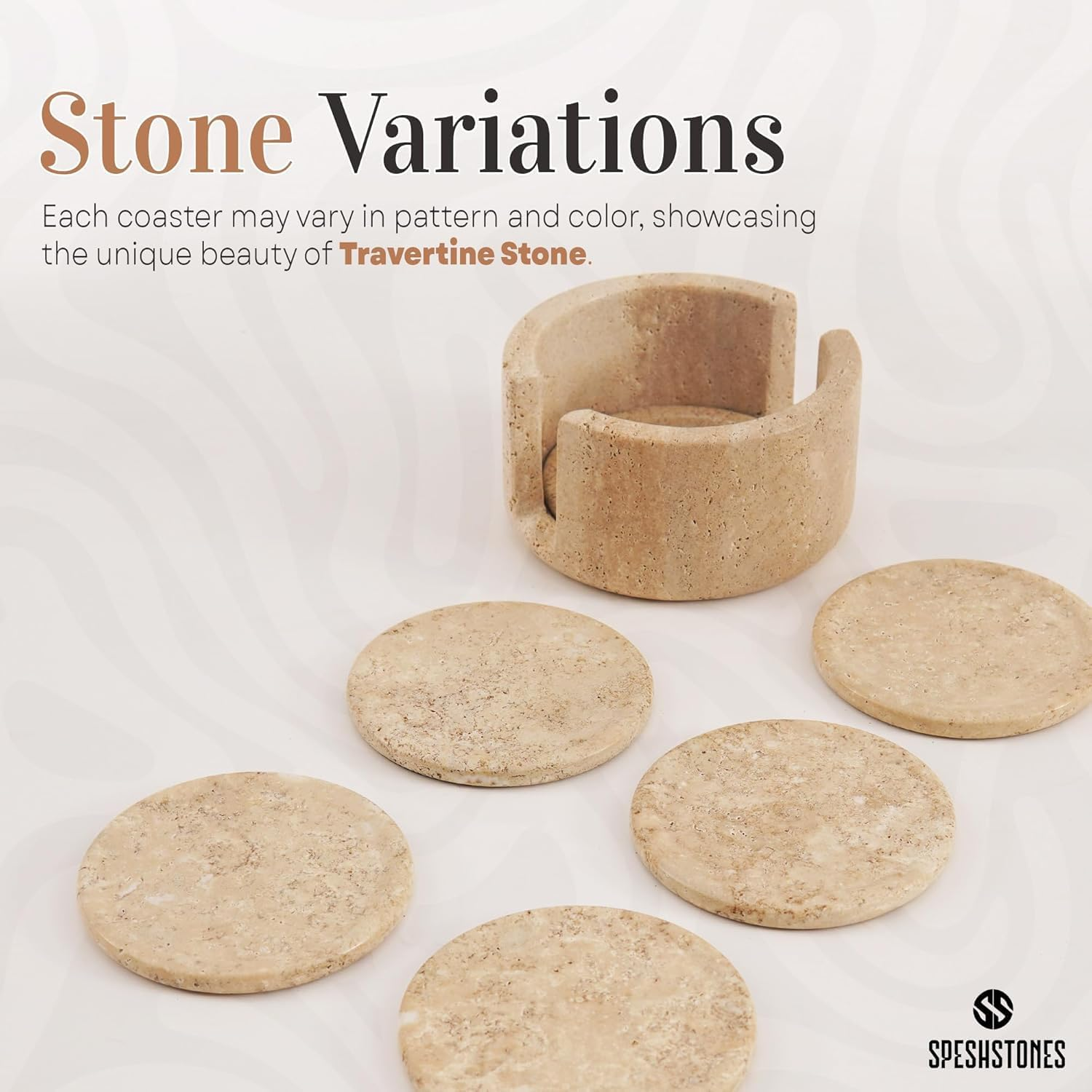 Marble Coasters Set of 6 round 3.5 Inch Travertine Christmas Coaster for Drinks with Holder - Ideal Stone Drink Coasters for Coffee Bar Accessories, Gifts, Dining Table & Home D&eacute;cor image number 1