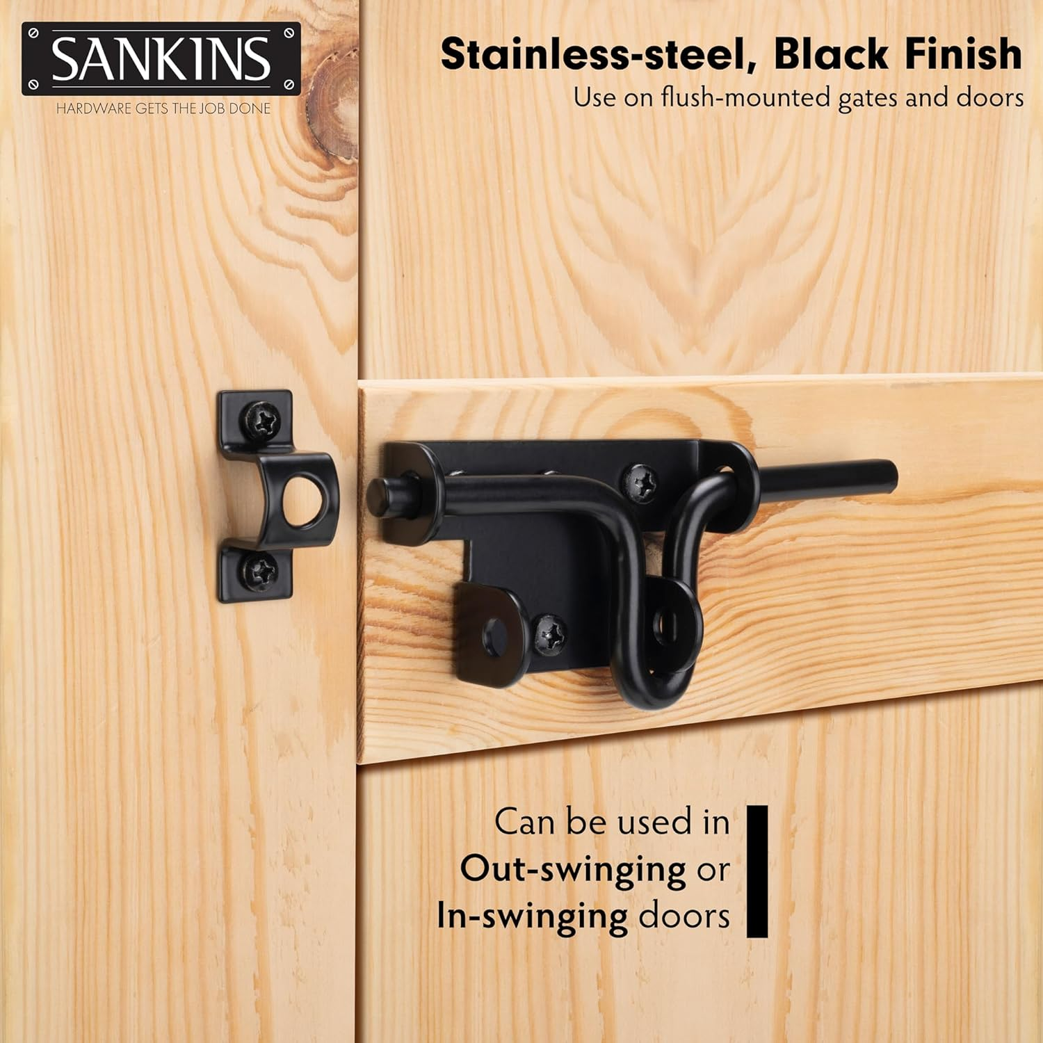 SANKINS Slide Bolt Gate Latch for Wooden Fence, Heavy Duty Black Sliding Bolt Gate Lock Latch Hardware with Padlock Hole, Door Gate Latch for Wooden Gate Vinyl Fence Barn Shed, 1 Pack image number 4