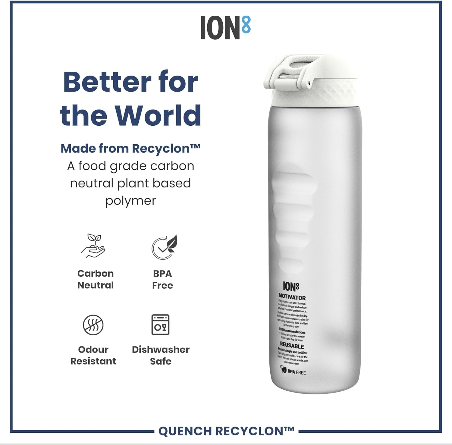 Ion8 Recyclon Water Bottle, Ice Motivator, 1 Litre Capacity - Motivator Sonic Blue image number 5