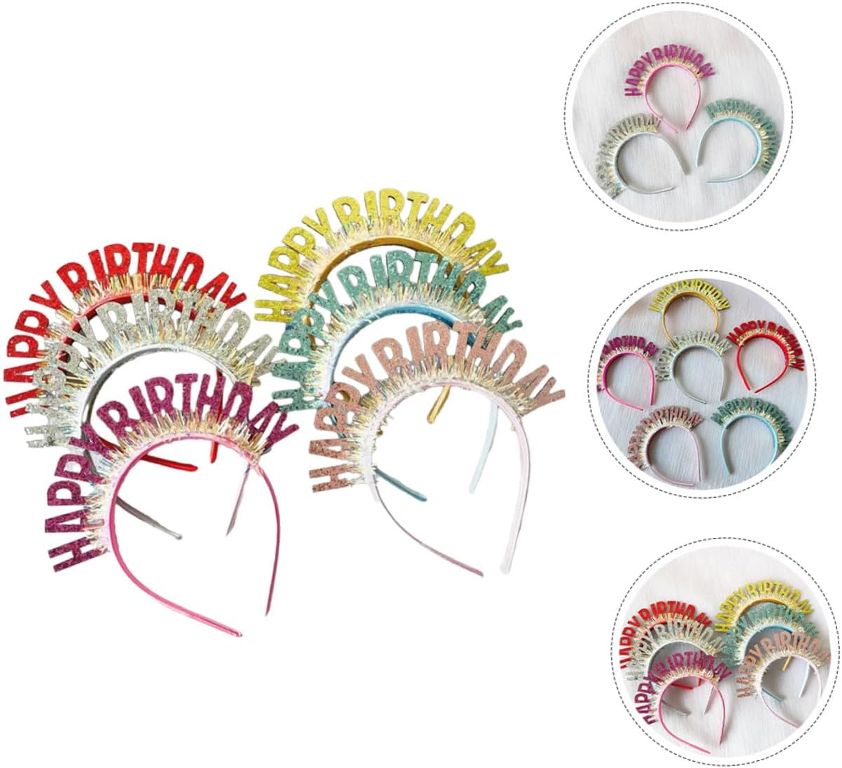 DECHOUS Birthday Party Headbands 6Pcs Glitter Hairbands Comfortable Headpiece for Boys and Celebration