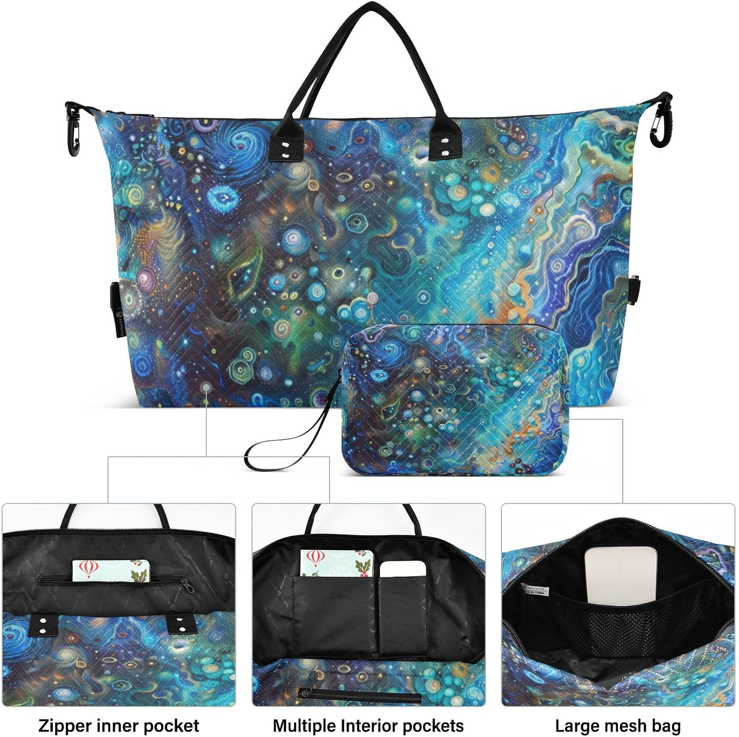 Blue Laser Style Large Bag Travel Weekender Gear Bag Workout Bag with Toiletry Bag for Hiking Large Capacity, Blue，Laser Style, One Size, Blue，Laser Style, One Size image number 2