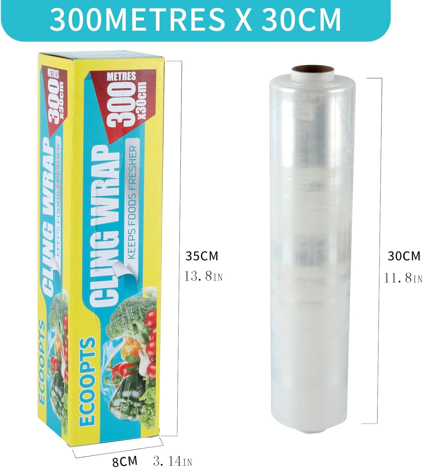 Cling Wrap Plastic Food Wrap with Slide Cutter and BPA Free Plastic Wrap 30Cm&times;300Meter