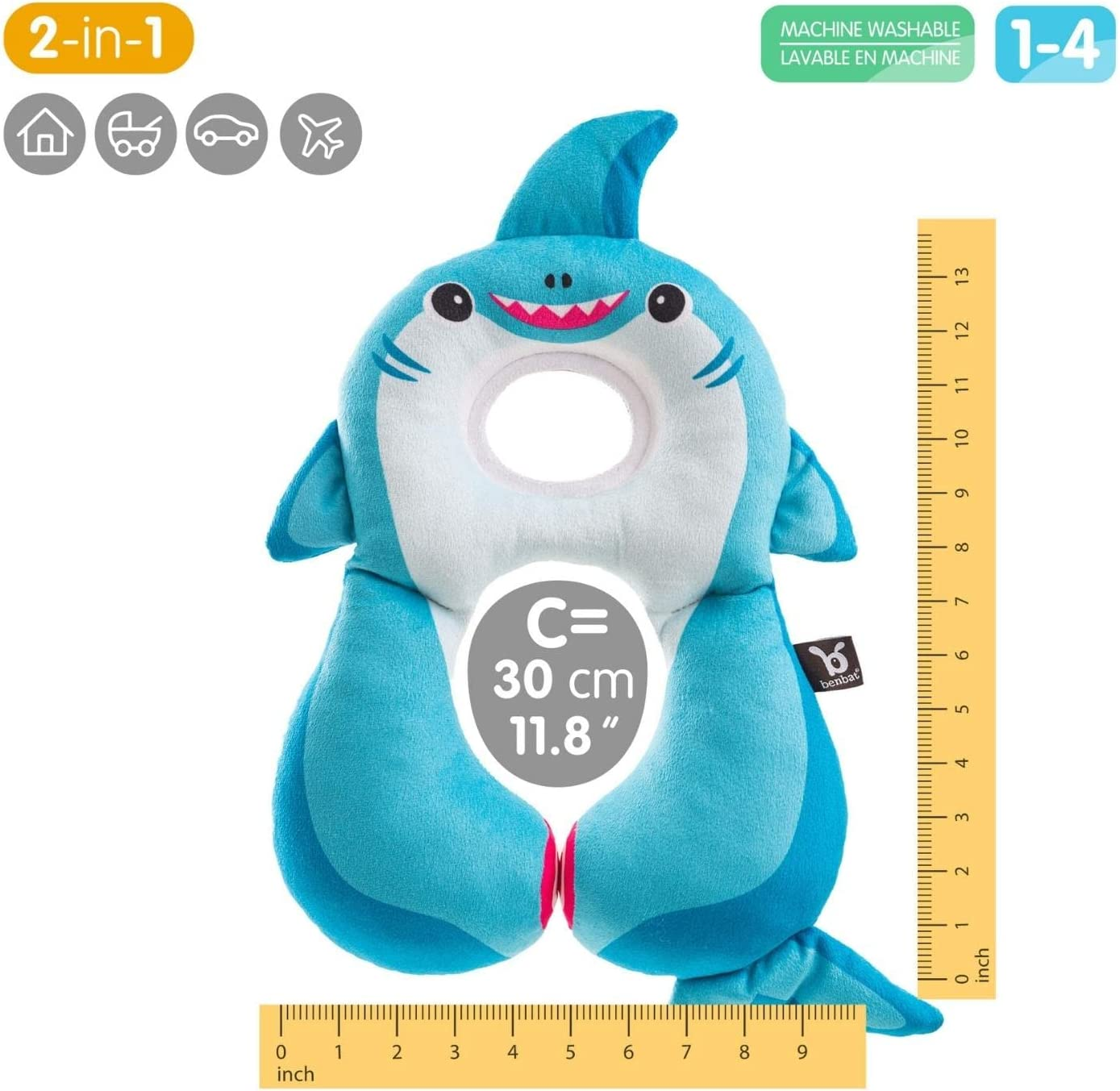 BENBAT Shark Design Travel Friends Headrest for 1 to 4 Years, Multi/Colour (BE-HR309) image number 3