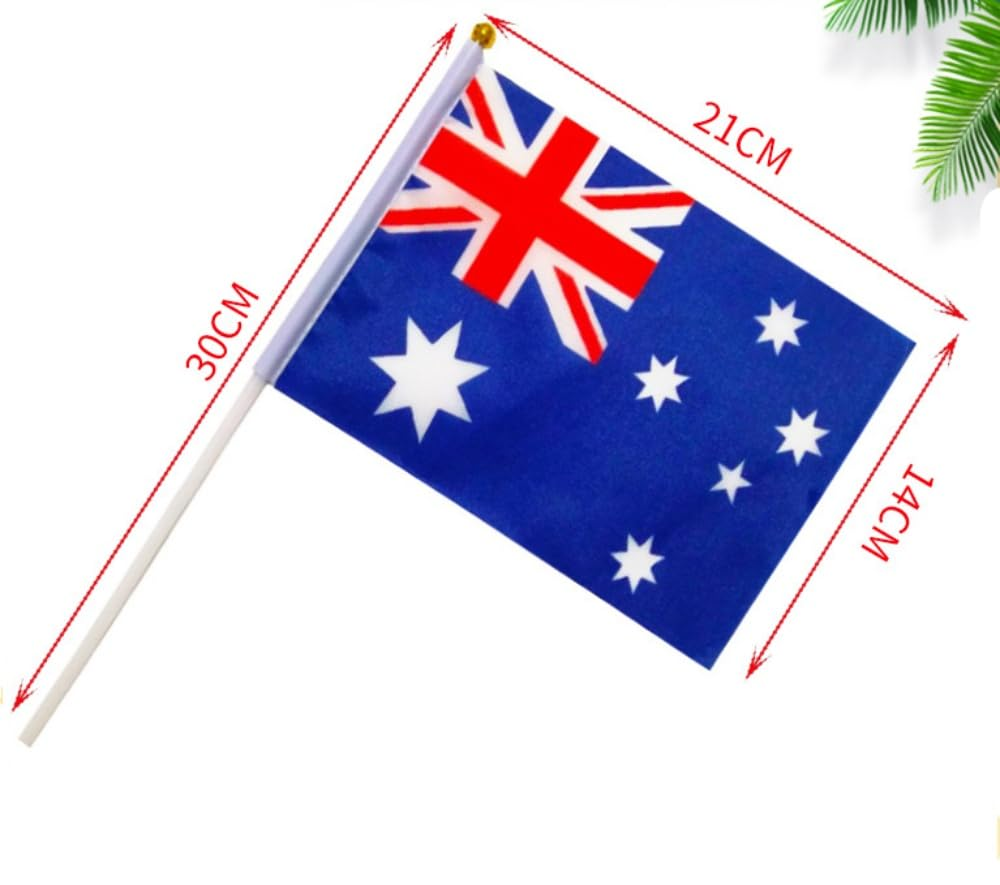 AUPOINT 20 Pics Australian Handheld Mini Flag, 14 * 21Cm, Australia Stick Flag, White Solid Pole,Vivid Color and Fade Resistant, Hand Held Stick Flags with Spear Top