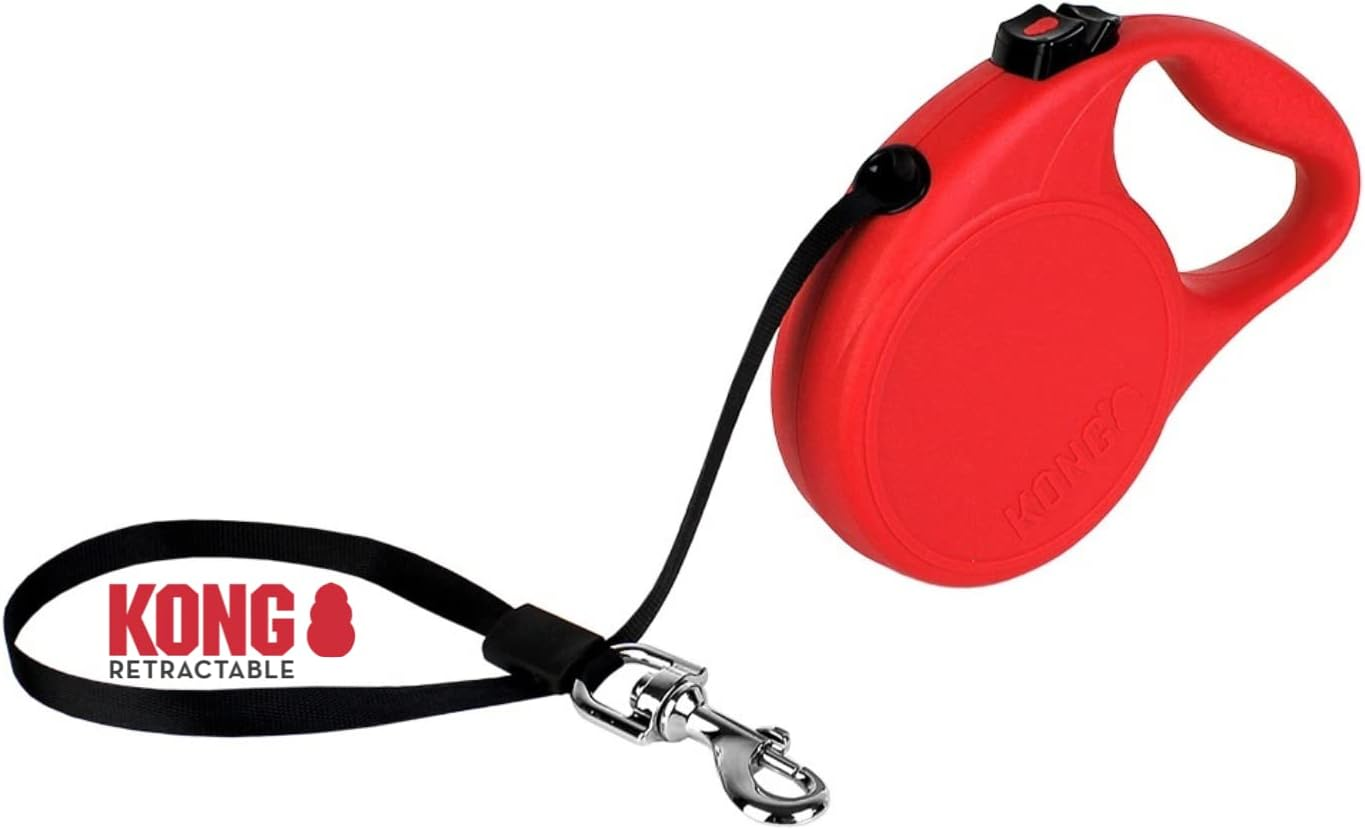 KONG Retractable Dog Lead in 5 M Length, for Medium Dogs up to 30 Kg, Size M, High-Quality Roller Lead in Red with Break & Lock System, Lightweight and Compact Lead