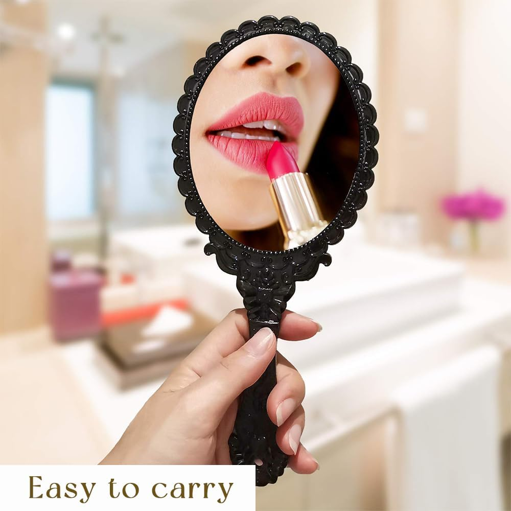2 Pack Vintage Handheld Mirrors,Portable Held Decorative Mirrors,With Handle,Embossed Flower,Oval Shaped,Small Makeup Mirror,For Makeup,Hair Styling,Skin Care image number 3