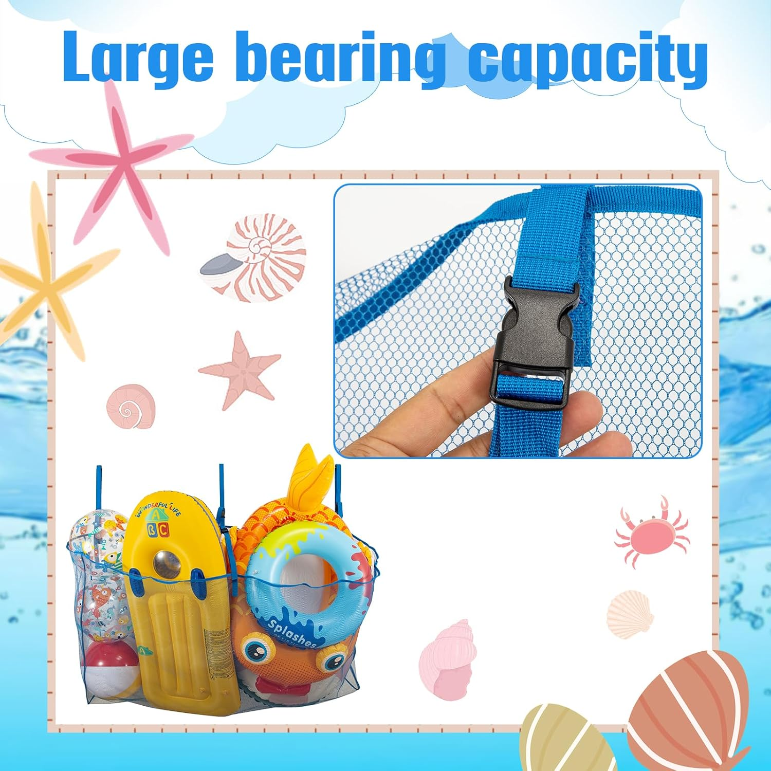 Pool Floats Storage Bag,Pool Float Toy Storage Mesh Bag,Water Tech Pool Pouch,Adjustable Swimming Pool Hanging Mesh Organizer Net Bag for Floats,Balls,Water Inflatable Toys