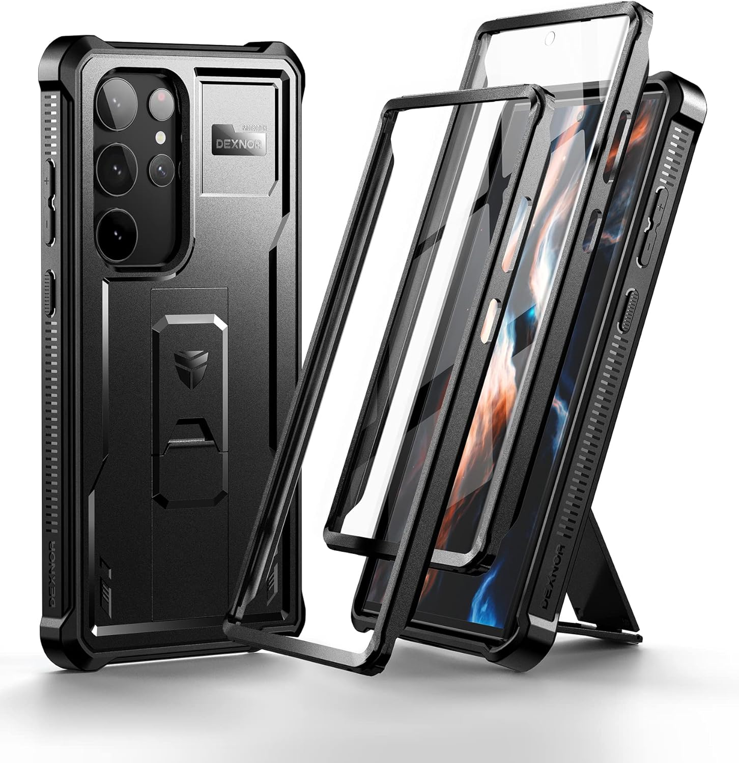 Dexnor Full Body Case for Samsung Galaxy S23 Ultra【Double Front Frame & Kickstand】, Bumpershock Technology Drop Protection Rugged Phone Cover Shockproof Protective Bumper Case - Black image number 5