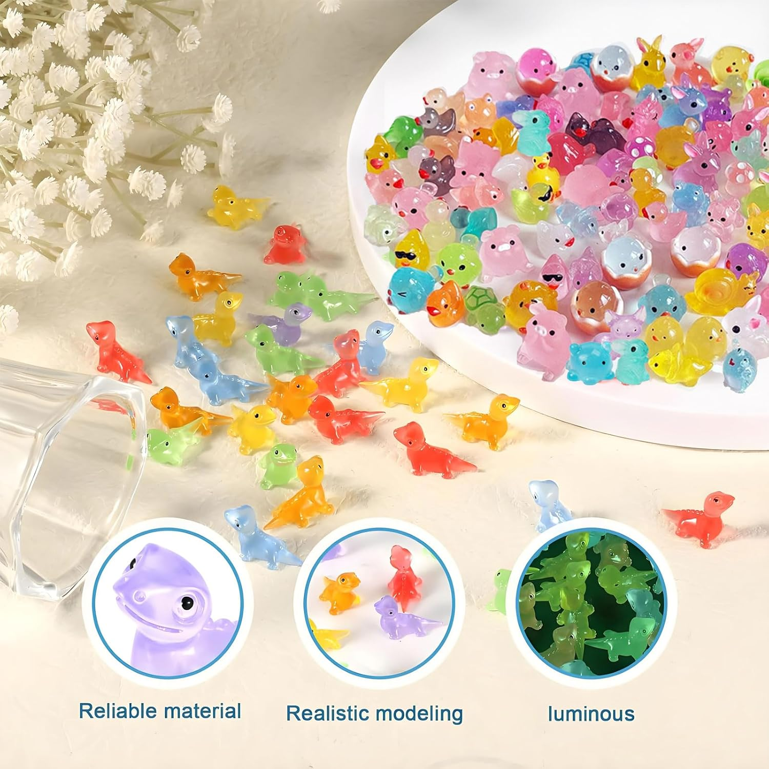 MYTOAU15 Styles Luminous Resin Animals Figures,60Pcs Mini Resin Animals Set for Aquarium Garden Landscape Potted Decorations DIY Accessories(Style & Color Are Random) image number 3