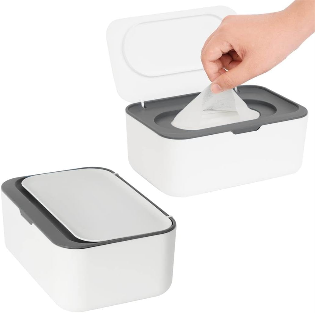 Grey Wipes Dispenser - Refillable Wipe Holder for Baby & Adult, One-Handed Operation, Non-Slip Design, Easy Open/Close, Keeps Wipes Fresh - Reusable Wipe Container Pouch Case image number 3