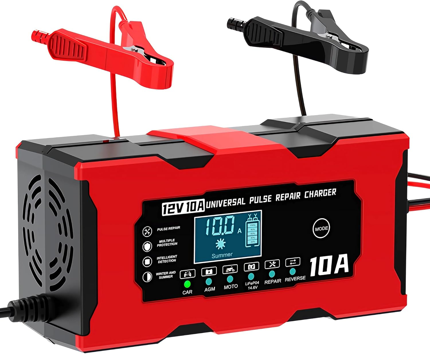 Augoing Battery Charger for 12V10A Lead Acid and 14.6V Lithium Iron Phosphate (Lifepo4) Batteries, Automatic Car Maintainer Trickle and Desulfator with Pulse Repair and Temperature Compensation