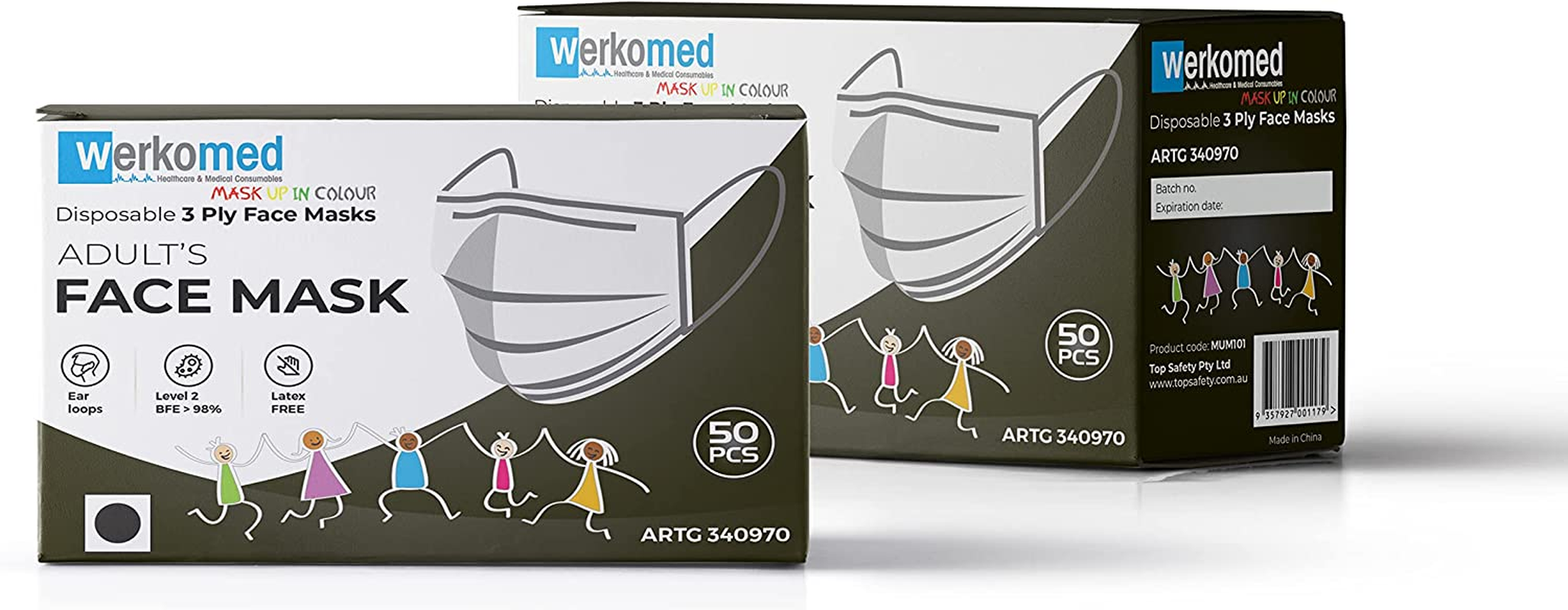 Werkomed Face Mask Adult Latex Free Ear Loops 50 Pack- Multiple Colours