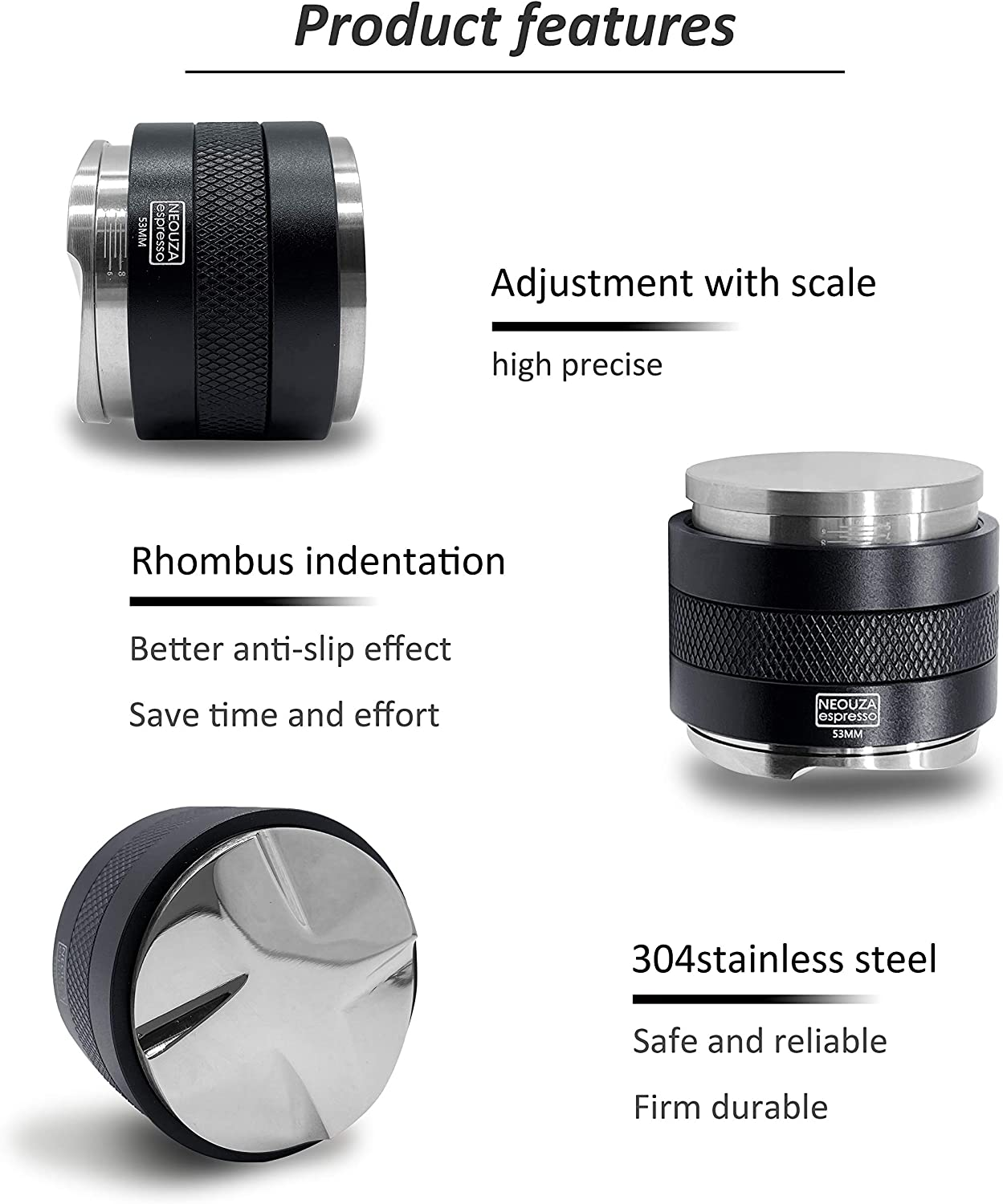 NEOUZA 53Mm Coffee Distributor & Tamper, Dual Head Coffee Leveler Compatible with Breville 54Mm Portafilter Coffee Machine Accessories, Adjustable Depth image number 6