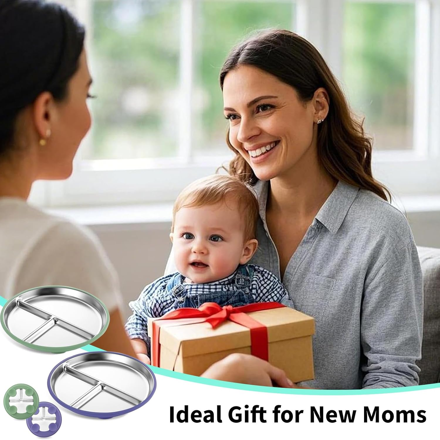 2 PC Stainless Steel Plates for Kids, Stainless Steel Toddler Plate Stainless Steel Baby Suction Plates Baby Suction Plates for Babies and Toddlers (2 Pack) image number 6